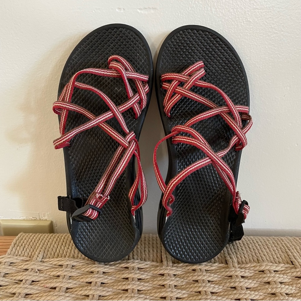 Red and Black Chaco Strappy Sandals
